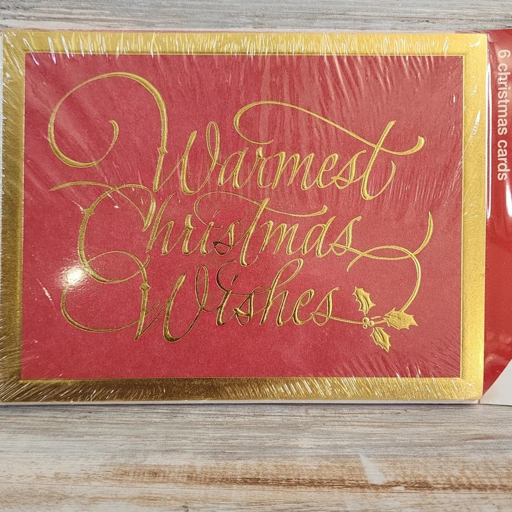 Warmest Christmas Wishes Red Gold Foil Holiday Greeting Cards 6 Count Pack